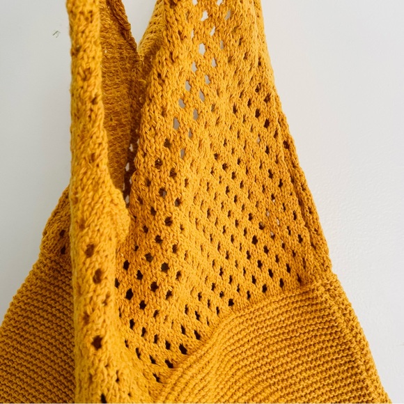 NWOT Mustard Yellow Somerset Knit Woven Tote Bag - Picture 2 of 9